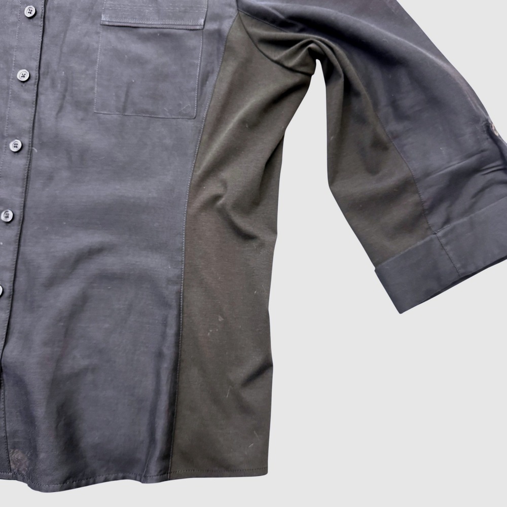 Elie Tahari Top XL Navy Blue Silk Cotton Blend Button Down Mixed Media Shirt - Picture 7 of 12